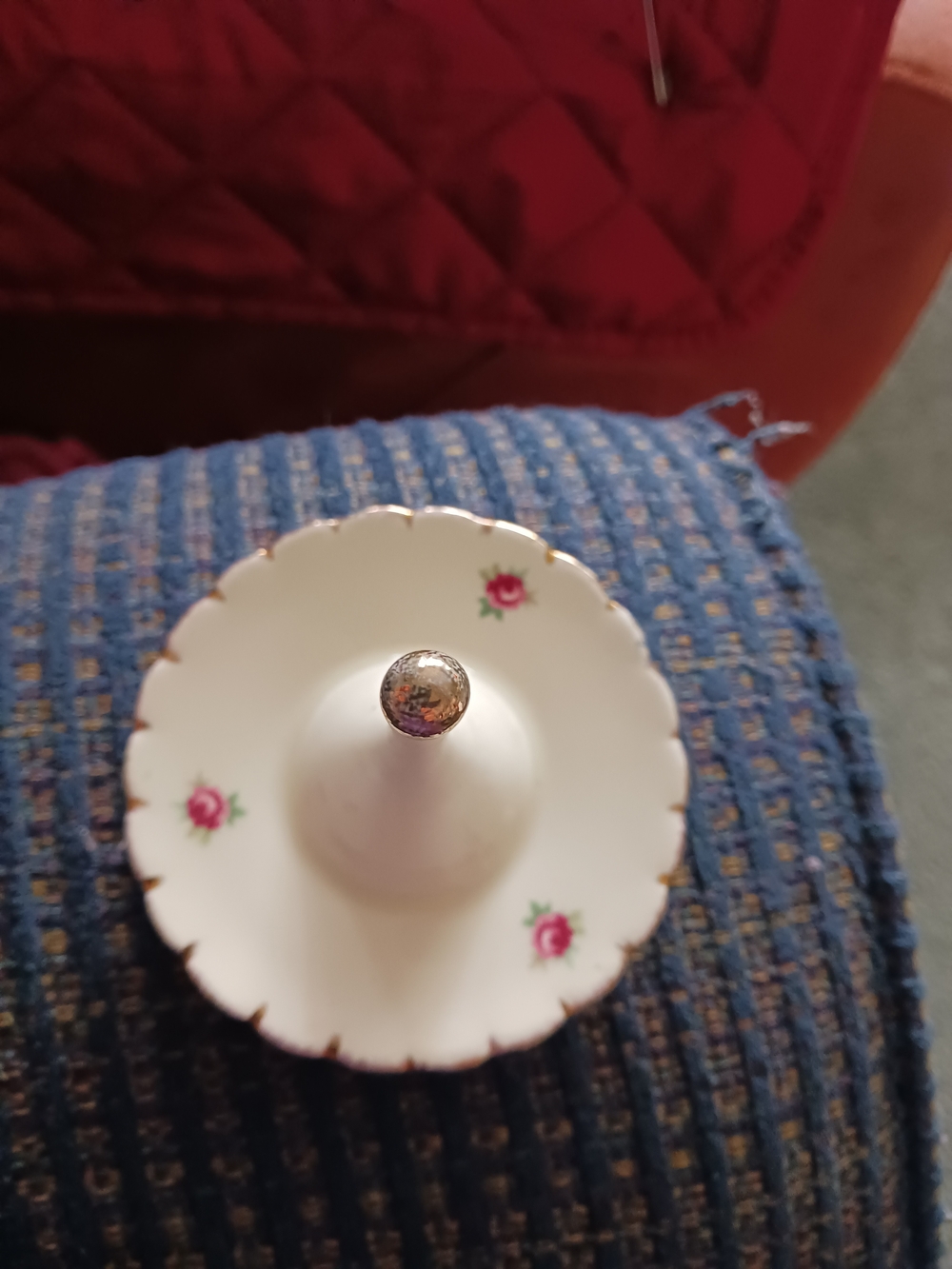 1979 Porcelain Ring Holder Dish with Pink Rose Accents With Real 24k Gold